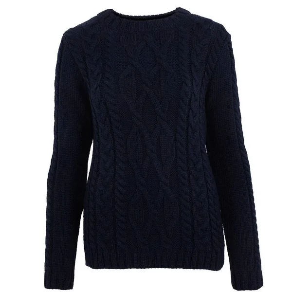 Crew Neck Merino Cable Jumper, Navy, XL