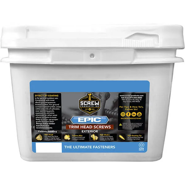 #9 x 2-1/2x22 Epic - Exterior White Head Trim Screws Star Drive - 2500 Count