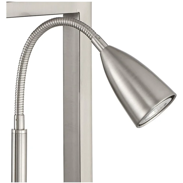Possini Euro Design Modern Table Lamp with USB Outlet Reading Light LED Brushed Nickel Rectangular Off White Shade Bedroom Offic