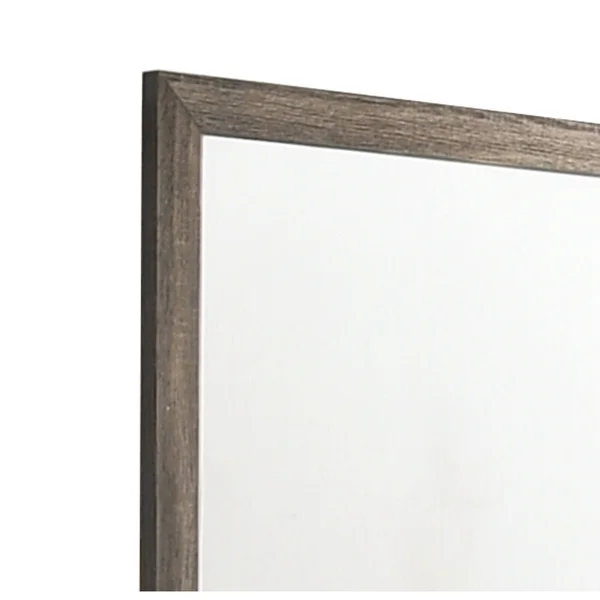 Rectangular Wood Encased Dresser Top Mirror - Oak Brown and Silver