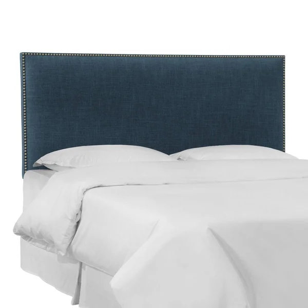 Queen Bella Nail Button Border Headboard Dark Navy Linen with Pewter Nailbuttons - Skyline Furniture
