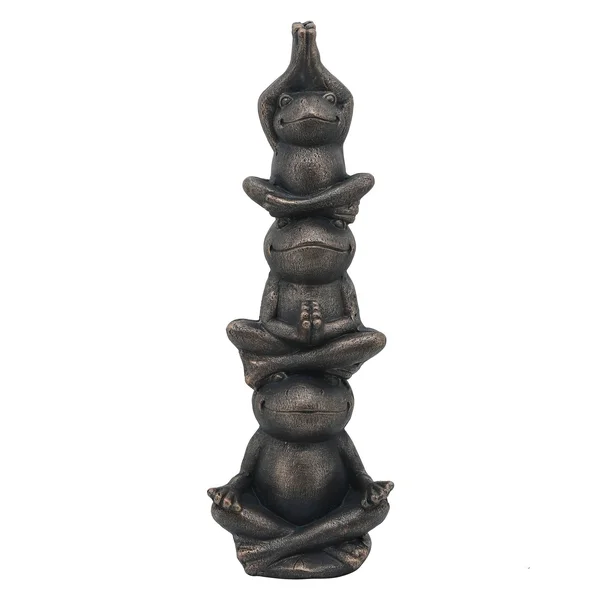 24 Inches Resin Stacked Meditating 3 Frog Accent Decor, Bronze
