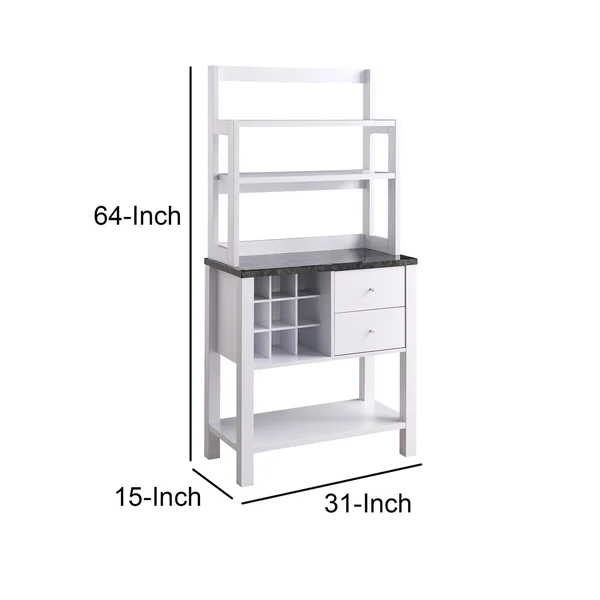 Benjara Bm208906 Wooden Frame Bakers Cabinet with 2 Drawers and Wine Rack, White