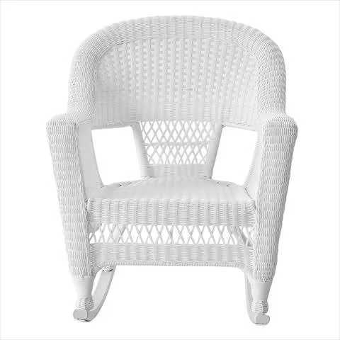 W00206R-B-2-RCES018 3 Piece White Rocker Wicker Chair Set with Red Cushion PR335429