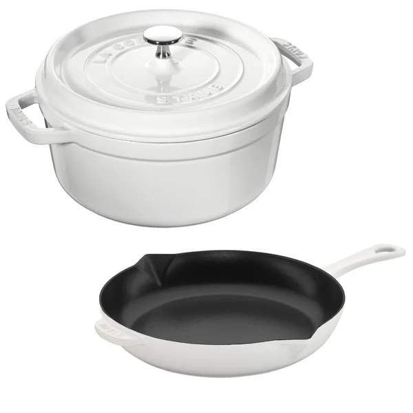 Staub - Cast Iron 3-Pc Cocotte and Fry Pan Set - White