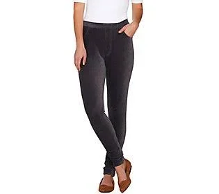 Denim & Co. Pull-On Stretch Knit Cord Leggings - Size Medium, Charcoal Grey