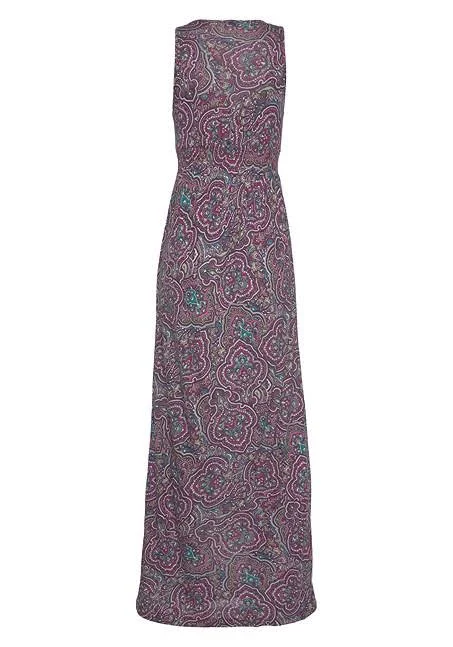 Long Summer Dress with Unique Print - V-Neck and Empire Waist, Size 14