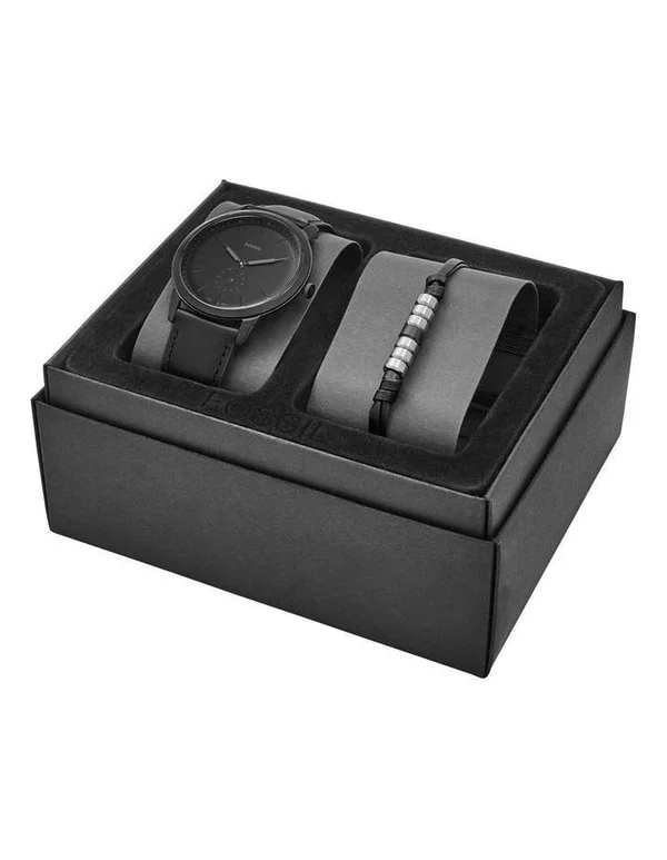 Fossil The Minimalist Mono Men Black Leather Watch Fs5500Set