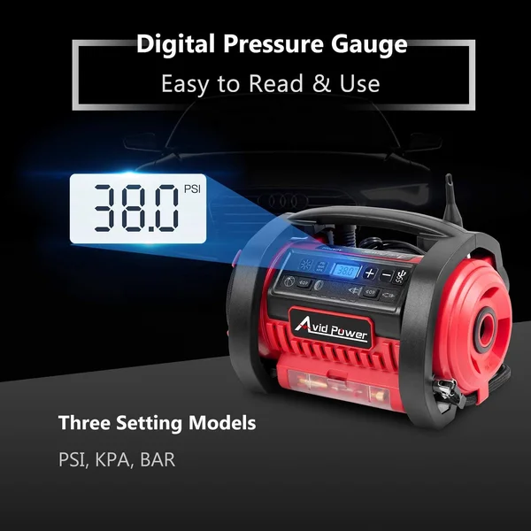 Avid Power Tire Inflator Air Compressor, 12V DC, 110V AC Dual Power Tire Pump