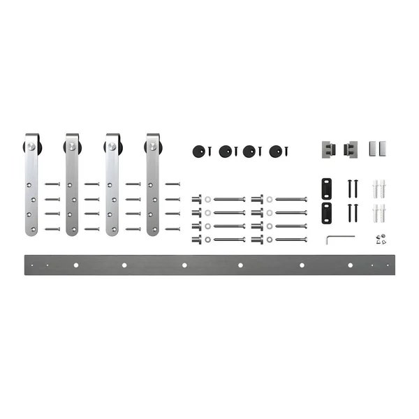 Solid Steel Mini Sliding Standard Double Barn Door Hardware Kit American Pro Decor Finish Stainless Steel - Track Length 60 in.