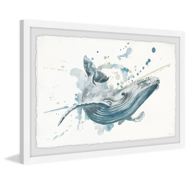 Parvez Taj Blue Whale Splash Framed Wall Art - Size: 12 inch x 18 inch
