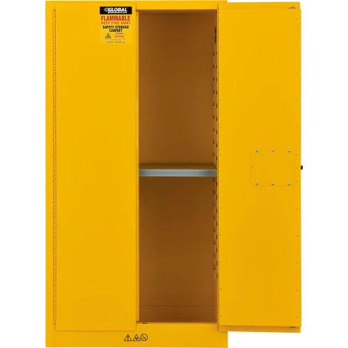 Global Industrial Flammable Cabinet - Manual Close Double DOOR, 44 Gallon, 34x22Wx18x22Dx65x22H