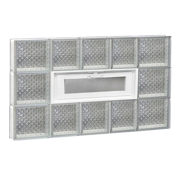 Clearly Secure 32.75 in. x 23.25 in. x 3.125 in. Frameless Diamond Pattern Vented Glass Block Window 3424VDP