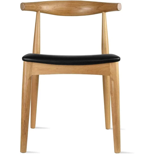 Solid Real Wood PU Leather Cushion Elbow Dining Chair - Natural