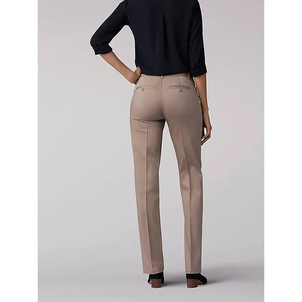 Women's Lee Flex Motion Straight-leg Pants Flax - Size: 14 Short