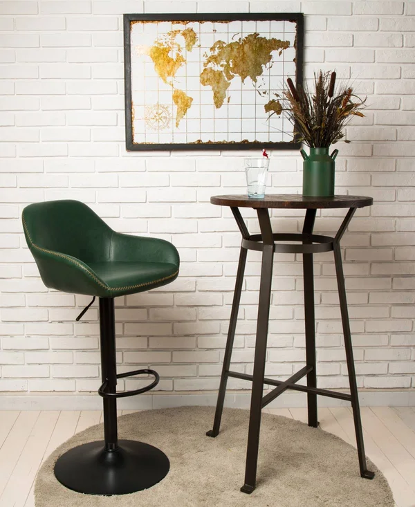 Glitzhome Mid-Century Leatherette Adjustable Bar Stool (Set of 2) (Hunter Green)