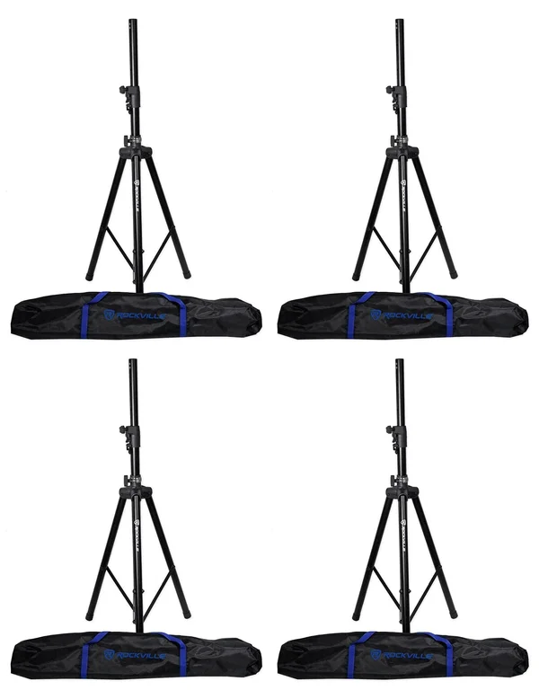 4 Rockville DJ PA Tripod Speaker Stands+Bags - Hydraulic Air Auto Lift RVSS4AB