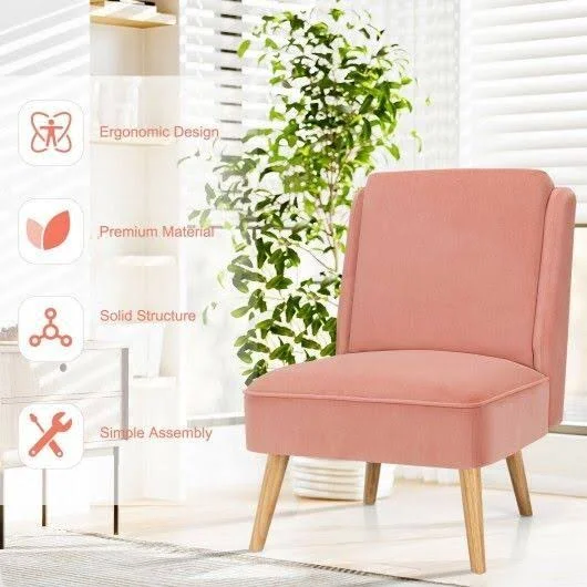 Velvet Accent Chair with Rubber Wood Legs for Living Room-Pink - Costway