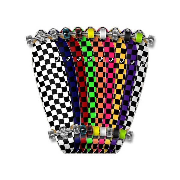Yocaher Kicktail Longboard Complete - Checker Blue, White