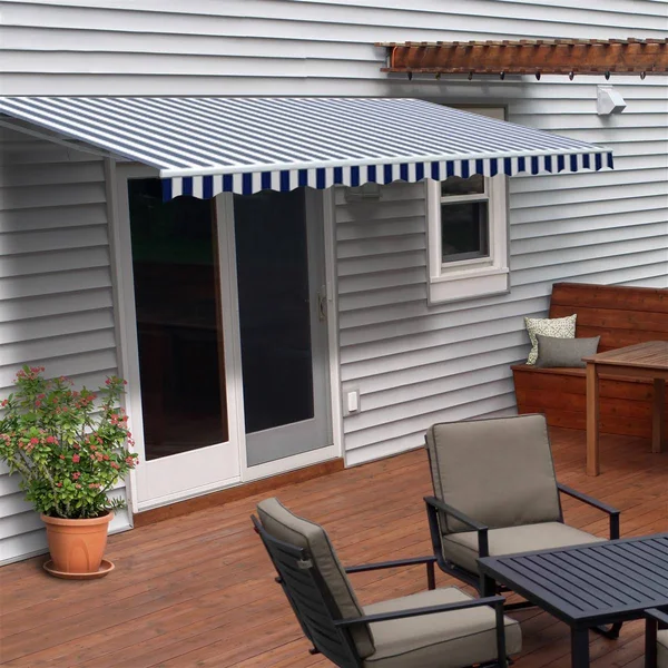 Aleko AWM8X6.5BLWHT03 Motorized Retractable Patio Awning 8 x6.5 Feet Blue/White