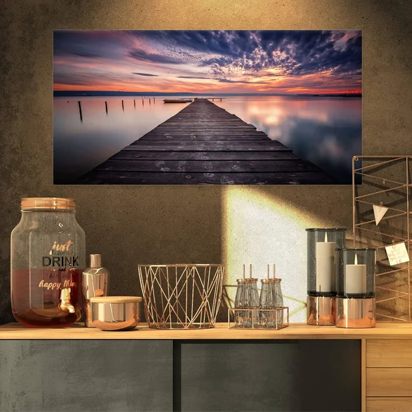 Designart PT8351-32-16 Colorful Sunset Over Lake Landscape Photo Canvas Print - 32x16x22