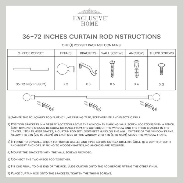 Exclusive Home Curtains Napoleon 1 inch Window Curtain Rod and Finial Set - Adjustable 66 inch-120 inch, Matte White