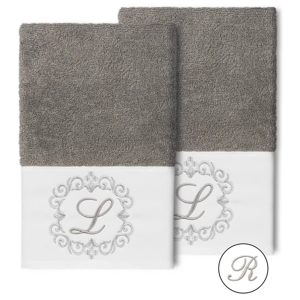 Linum Home Monica 2 Piece Embellished Hand Towel Set - Gray-R