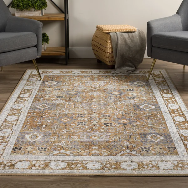 Addison Rugs Kensington 5& x 7&7x22 Fabric Non-Skid Area Rug in Paprika Blue