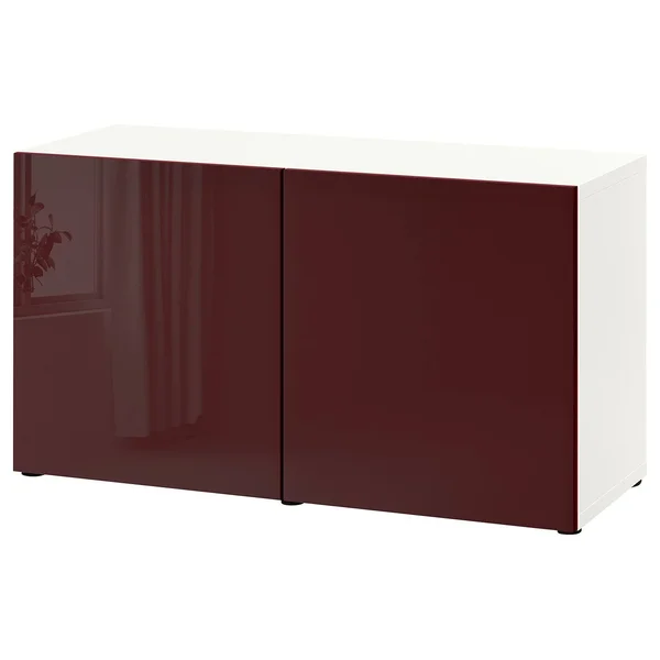 IKEA - BESTÅ Storage Combination with Doors, White selsviken/high Gloss Dark Red-brown, 47 1/4x16 1/2x25 5/8 29324594