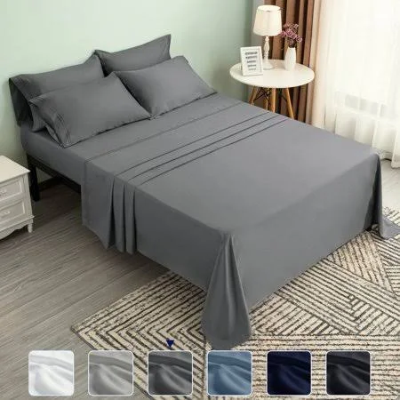 Subrtex 300 Thread Count Cotton and Tencil Bed Sheet Sets Wrinkle Resistant (Queen - Gray)