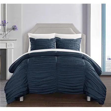 Chic Home Bcs11527-us Karrie 3 Piece Comforter Set Contemporary Striped Ruched Ruffled Design Bedding - Decorative Pillow Shams