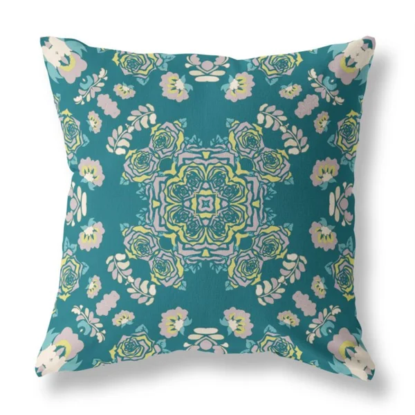 Rose Wreath Broadcloth Indoor Outdoor Pillow - Zippered, Greenyellow