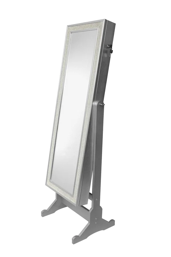Chic Home Glitzy Classic Silver Crystal-Bordered Rectangular Jewelry Armoire Cheval Full-Length Mirror