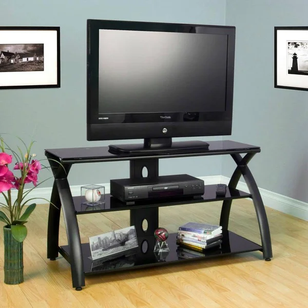 Studio Designs Futura TV Stand, Black, Black Glass