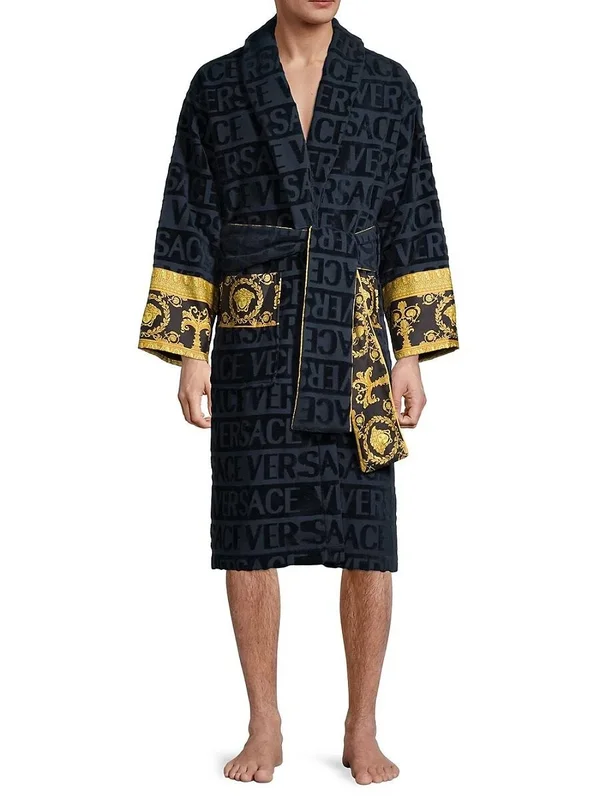 Versace Men's Barocco Sleeve Robe, Gold, Men's, XL