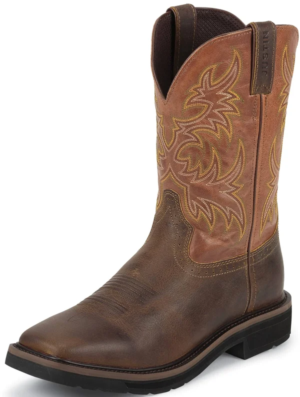 Justin Men's Stampede Brown Work Boots - WK4810 - Size 9.5