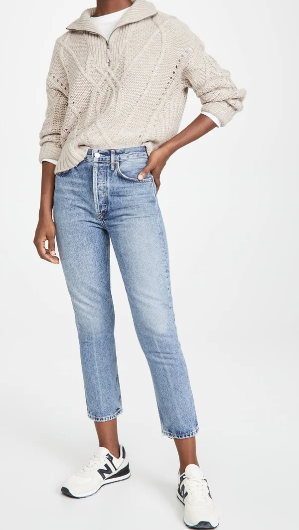 Agolde Riley High Rise Straight Crop Jeans - Blue - Cropped Jeans