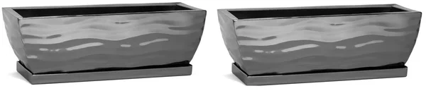 H Potter Planter Rectangular Flower Pot Indoor Outdoor Window Box Set of Two Black Nickel
