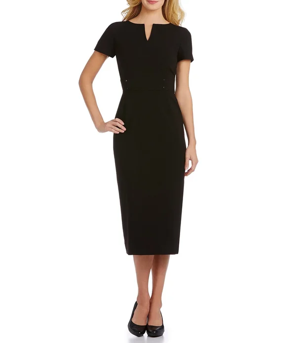 Preston York Blake Notch V-Neck Midi Length Sheath Dress - 8