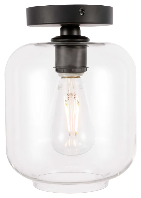 Elegant LD2270BK Collier 1 Light Black and Clear Glass Flush Mount