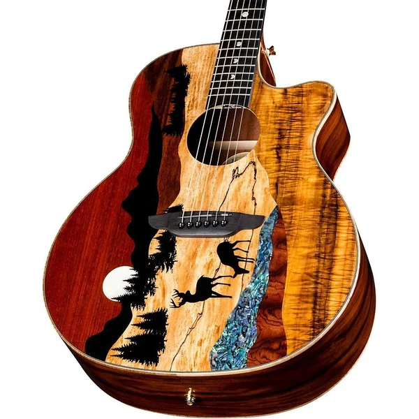 Luna Vista Deer Tropical Wood Acoustic-Electric Guitar with Case - Natural