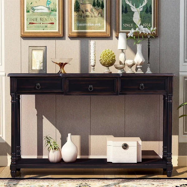 51.57x22 Distressed Console Table with Drawers - Beige