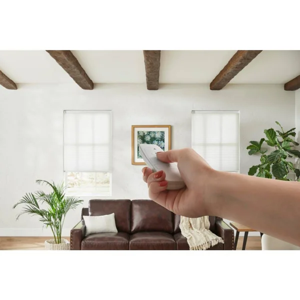 Home Decorators Collection White Cordless Light Filtering Motorized Cellular Shade with Remote Control-68.5 in. W x 48 in. L, Wh