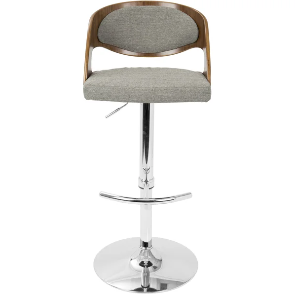 LumiSource Pino Mid-Century Modern Adjustable Barstool with Swivel - Walnut & Grey