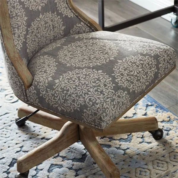 Linon Pearl Wood Upholstered Office Chair in Gray - CYMX1083