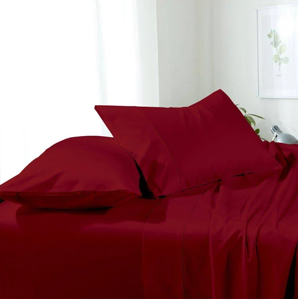 Soft Bed Sheet Set Solid Microfiber Queen, Burgundy