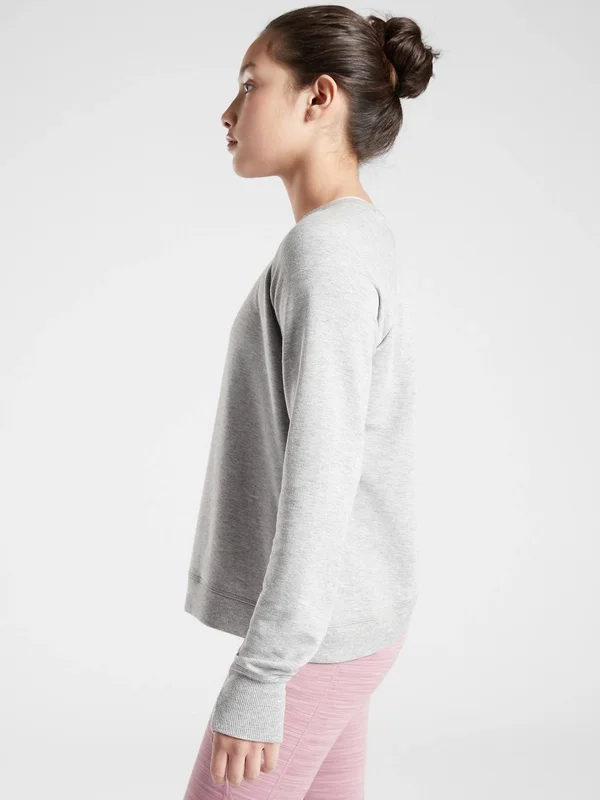 Athleta Girls& Cozy Cross Your Fingers Sweatshirt Grey Heather Size M/8-10