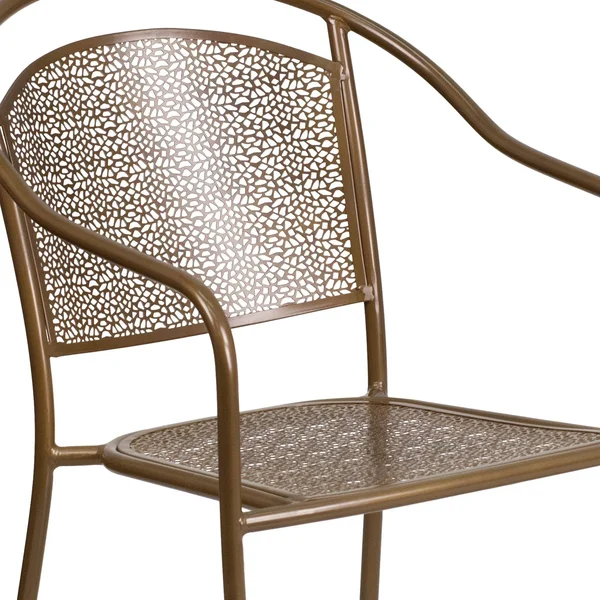 Flash Furniture Indoor-Outdoor Steel Patio Arm Chair with Round Back - Gold