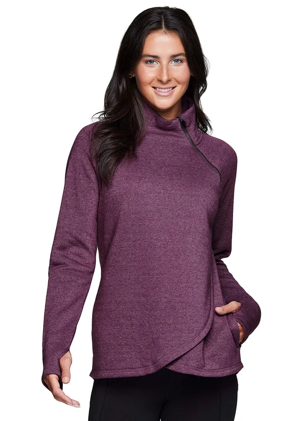 Rbx Prime Ready to Roll Fleece Zip Mock Neck Pullover Top Women's Size Medium in Berry