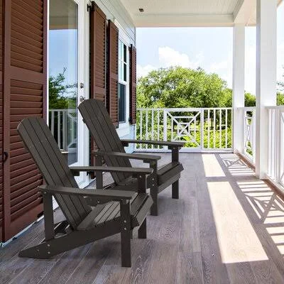 Kofi Plastic Outdoor Patio Adirondack Chair Set of 2 Beachcrest Home Frame Color: Brown